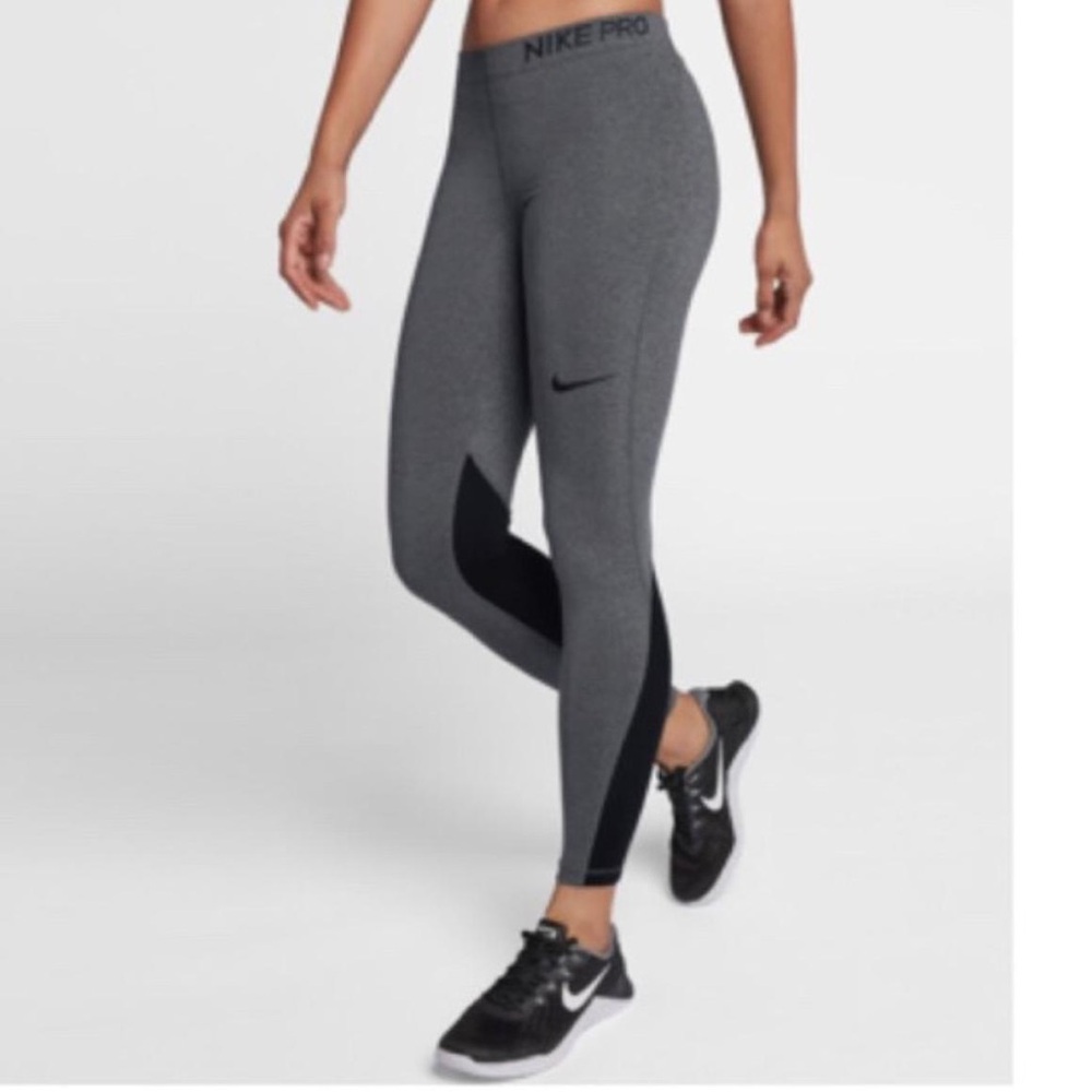 Nike Pro Size Medium Full Length Grey and Black Compression Training Leggings